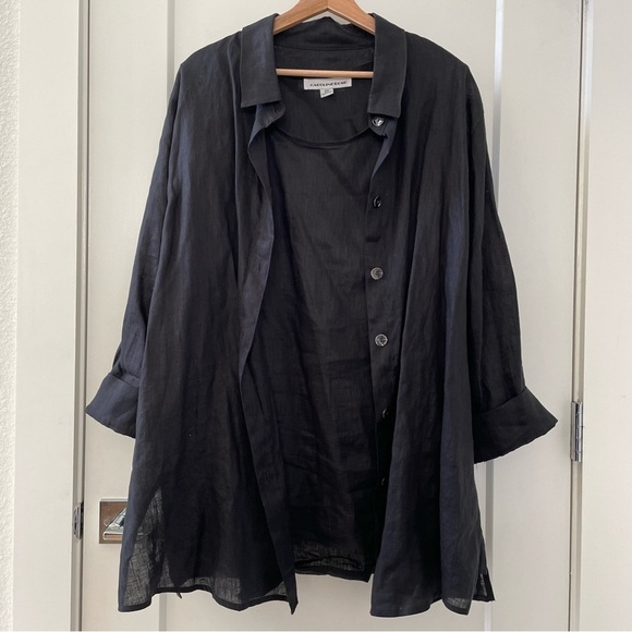 Caroline Rose Size 2X Top 100% Linen Easy Shirt Lagenlook Blouse SET Plus - Picture 4 of 9